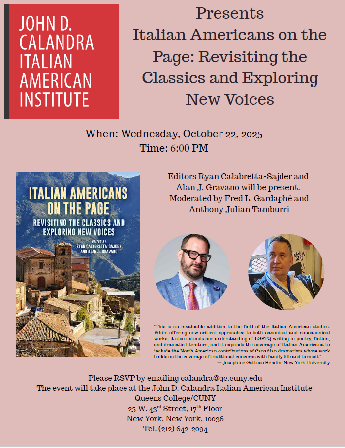 Book Presentation “Italian Americans on the Page: Revisiting the Classics and Exploring New Voices”